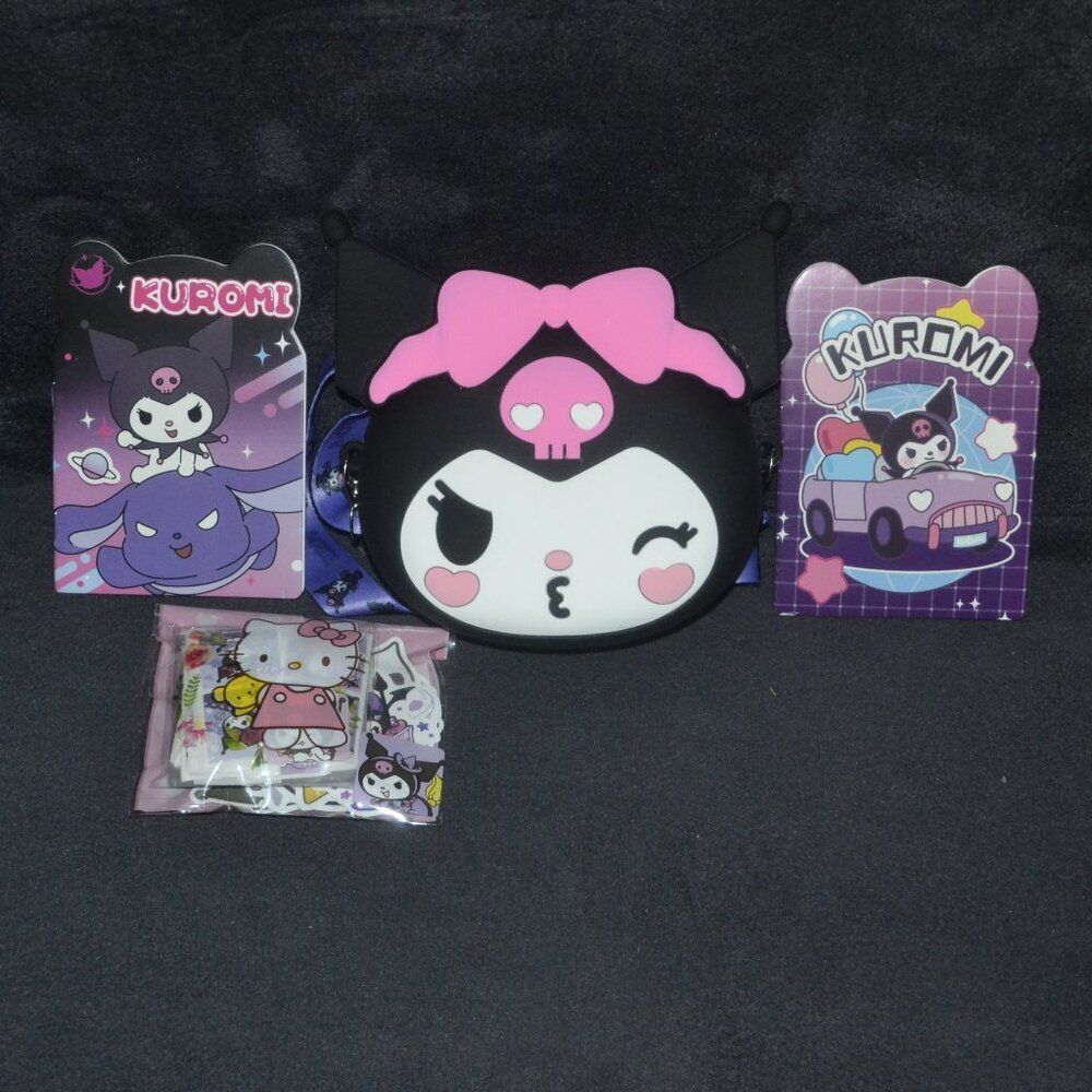 Kuromi Kawaii Kissy Face Mini Black Crossbody Bag Valentines Gift Idea Bundle - Picture 12 of 12